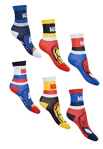 Sun City Avengers Spider-Man Iron Man Captain America Kinder Jungen Socken 6 Paar Strümpfe Paket, Größe:23/26 von Sun City