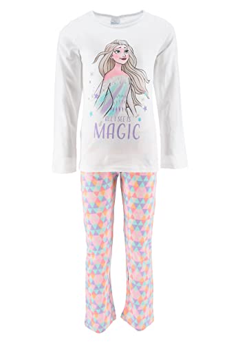 Sun City Frozen - Die Eiskönigin Anna und ELSA Mädchen Fleece Pyjama Kinder Schlafanzug Langarm-Shirt + Schlaf-Hose, Farbe:Weiß, Größe Kids:128 von Sun City