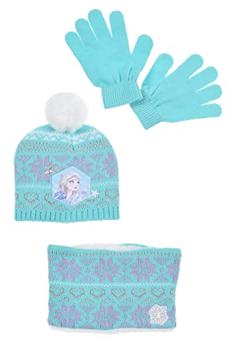 Sun City Frozen - Die Eiskönigin Elsa Anna Kinder Winter Set 3 tlg. Mütze, Handschuhe und Schal Mädchen, Farbe:Blau, Größe:54 von Sun City