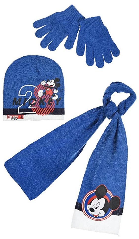 Sun City Mütze & Schal & Handschuhe Mickey Maus Jungen Winter Strick Set 3 tlg. Mouse von Sun City