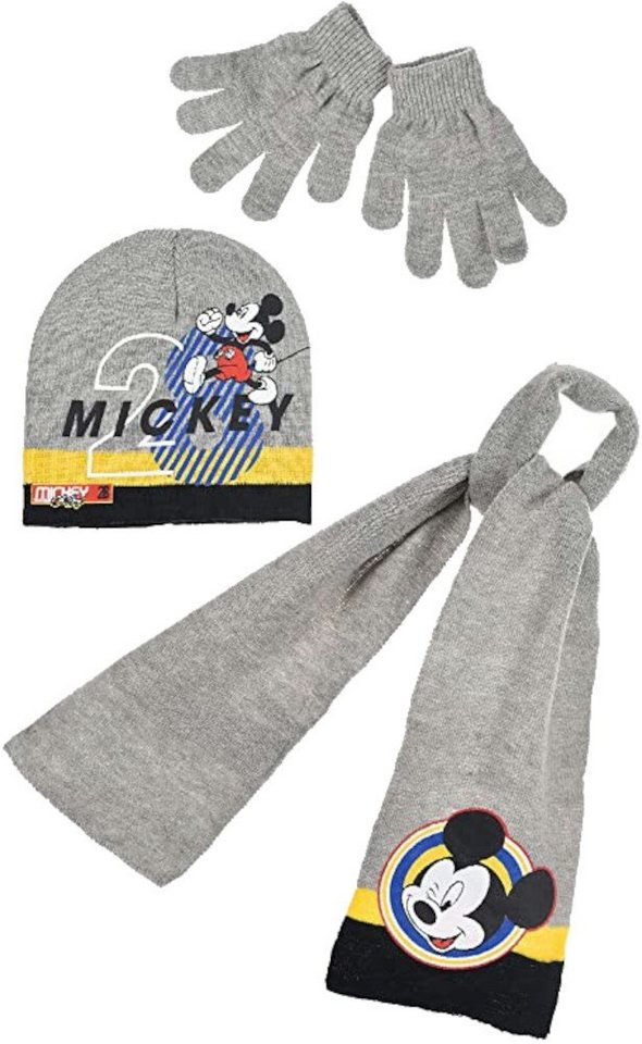 Sun City Mütze & Schal & Handschuhe Mickey Maus Jungen Winter Strick Set 3 tlg. Mouse von Sun City