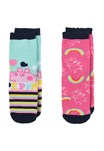 Sun City Peppa Pig Wutz Kinder Mädchen Socken 2 Paar Gumminoppen Stopper-Socken Strümpfe Paket Set, Größe:27/30 von Sun City