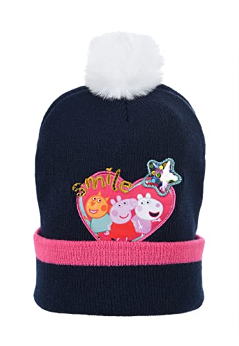 Sun City Peppa Wutz Pig Kinder Mädchen Winter-Mütze Strick Bommelmütze, Farbe:Dunkel-Blau, Größe:52 von Sun City