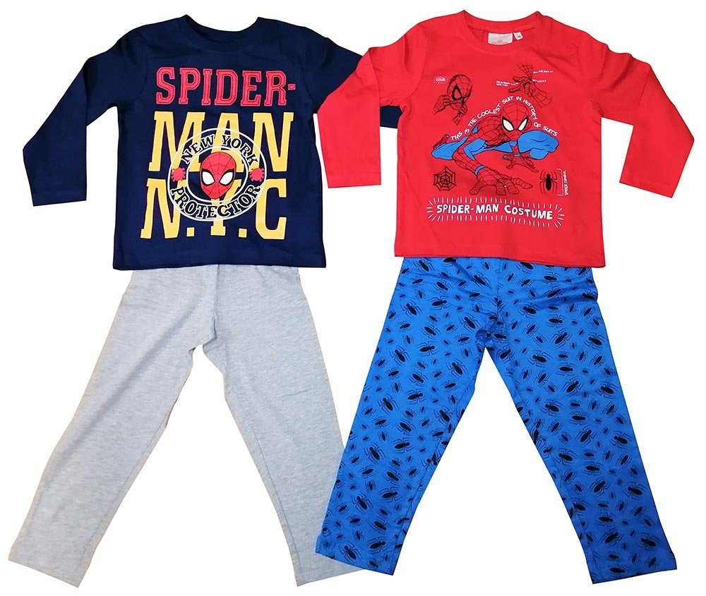 Sun City Schlafhose Marvel Spider-Man 2er Set Pyjama Lang Rot/Blau Schlafanzug langarm für von Sun City