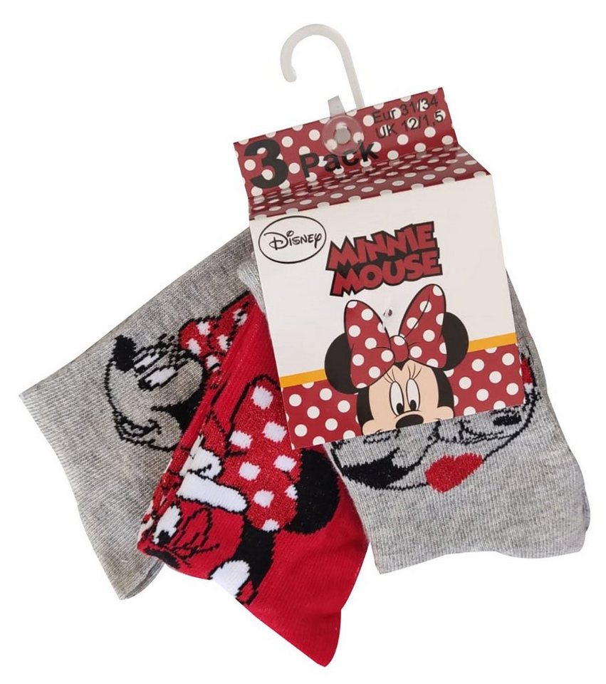 Sun City Socken Disney Minnie Maus 3er Pack Socken Strümpfe für Kinder Rot Grau Größe von Sun City