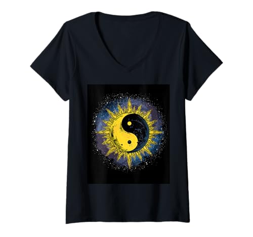 Damen Spirituelles Symbol Kosmische Energie Verschlungene Kräfte Universum T-Shirt mit V-Ausschnitt Damen Spirituelles Symbol Kosmische Energie Verschlungene Kräfte Universum T-Shirt mit V-Ausschnitt von Sun Galactic Balance Cosmic Harmony Duality