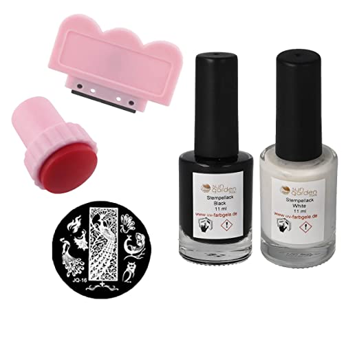 Stempelset, 2x Stempellack, Stempel - Scraper - Stempelschablone - Stamping Kit von sun garden nails