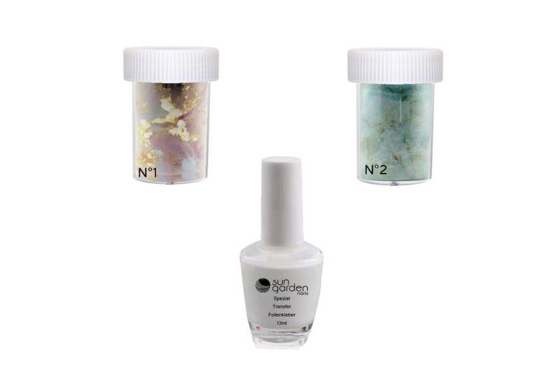 Sun Garden Nails Nageldesign Zubehör Nailart Set Nagelfolie MARBLE SET 1 - 2 x Nail Folien + Spezial Kleber, einfache Anwendung von Sun Garden Nails