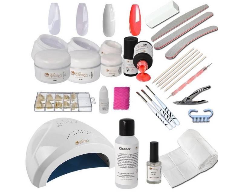 Sun Garden Nails Nagellack-Set UV Gel Starterset inkl. UV/LED Kombi Lampe mit Fiberglas Gel und 1-Pha von Sun Garden Nails
