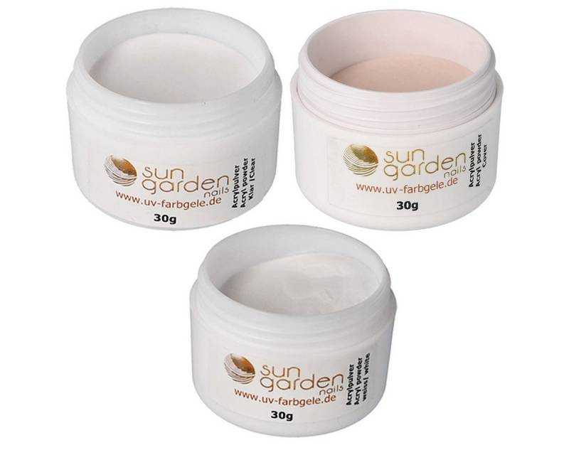 Sun Garden Nails UV-Gel Acryl Pulver Set - 3 x 30g Klar + Cover+ Weiss von Sun Garden Nails