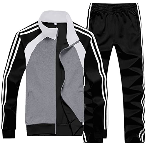 Sun Lorence Herren Athletic Running Trainingsanzug Set Casual Full Zip Jogging Sweat Suit, Grau/Schwarz, XX-Large von Sun Lorence
