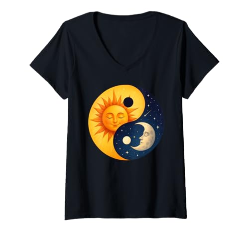 Damen Sun Moon Yin Yang T-Shirt mit V-Ausschnitt Damen Sun Moon Yin Yang T-Shirt mit V-Ausschnitt von Sun Moon Yin Yang Art Apparel