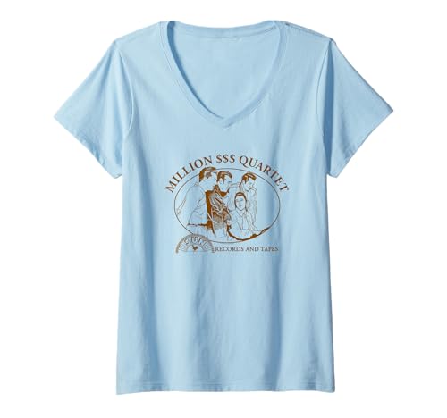 Damen Sun Records X Million Dollar Quartett Vintage Illustration T-Shirt mit V-Ausschnitt von Sun Records X Million Dollar Quartet