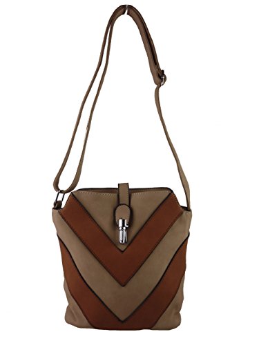 Sun-bags Hanna H0447, kleine Damen Umhängetasche, Handtasche gestreift zweifarbig, 24 x 20 x 10 cm (beige khaki) von Sun-bags