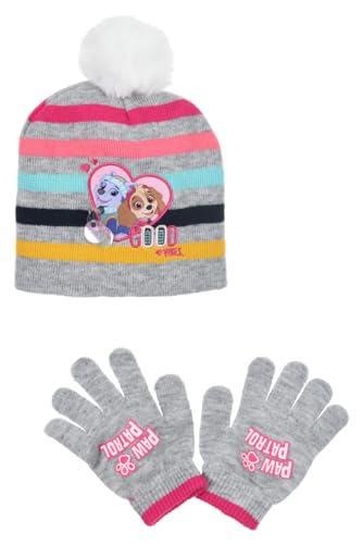 Mütze und Handschuhe für Kinder, Mädchen, Paw Patrol, Rosa und Grau, von 3 bis 9 Jahren, grau, 50 von Sun city