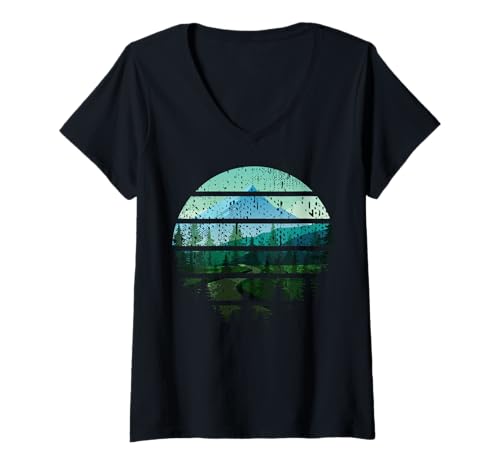 Damen Landschaftsdesign, Berge, Natur, Bäume und Wald T-Shirt mit V-Ausschnitt Damen Landschaftsdesign, Berge, Natur, Bäume und Wald T-Shirt mit V-Ausschnitt von Sun reflection, Outdoor Wildlife and Forest Gifts