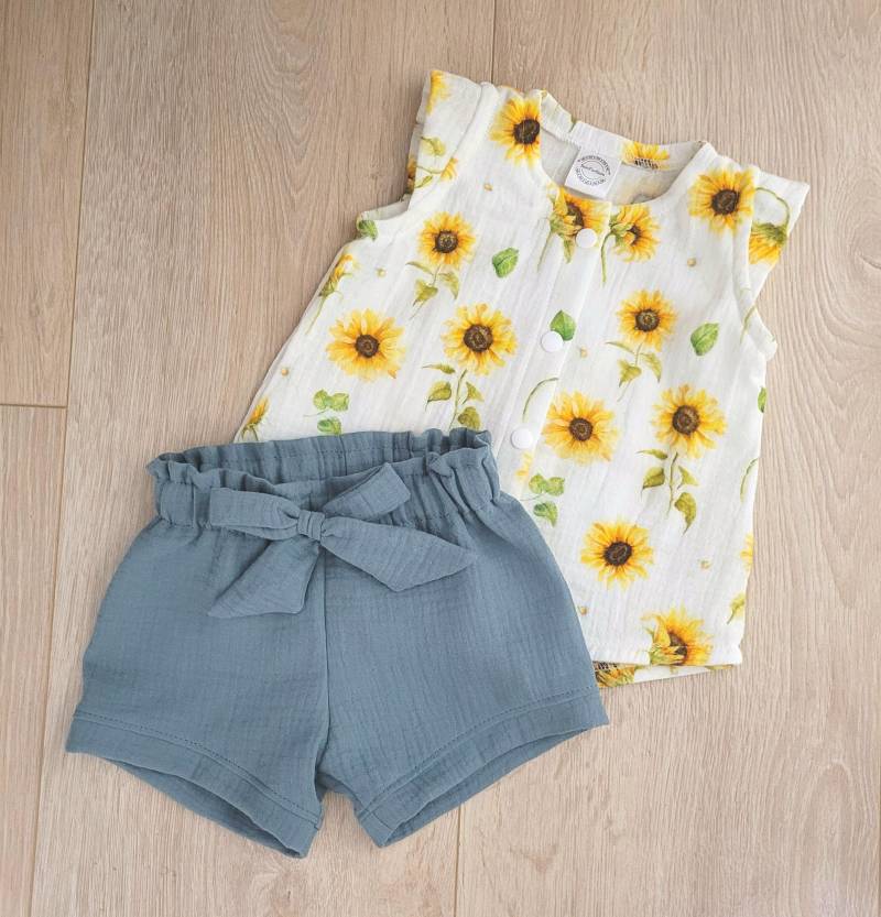 Mädchen Shorts Aus Musselin, Kurze Hose Baby, Set Bluse Outfit Sommer Mädchen, Größe 68-104 von SunForSam