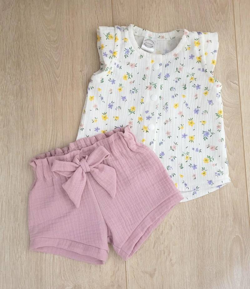 Mädchen Shorts Aus Musselin, Kurze Hose Baby, Set Bluse Outfit Sommer Mädchen, Größe 68-104 von SunForSam