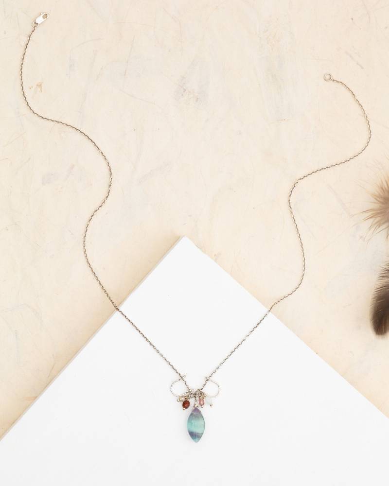 Edelstein-Anhänger-Halskette/Silber Anhänger Halskette Fluorit Blau Boho Einzigartige Schmuck-Geschenk von BakkerJewelryStudio