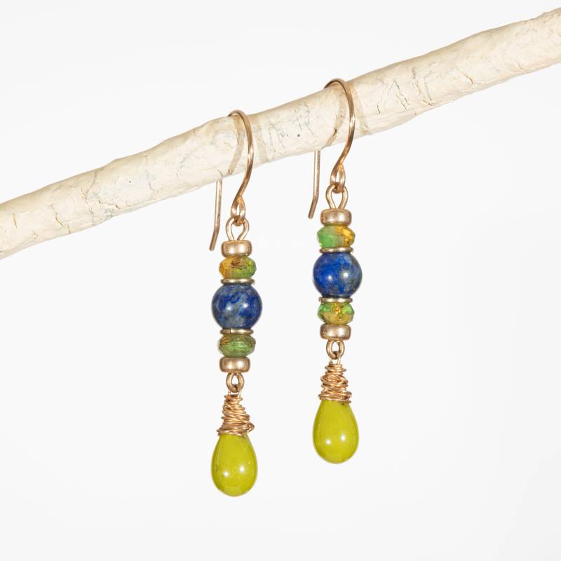 Edelstein-Tropfen-Ohrringe/Lange Perlen Ohrringe Grüne Lapise Blaue Zarte Geschenke Für Sie von BakkerJewelryStudio