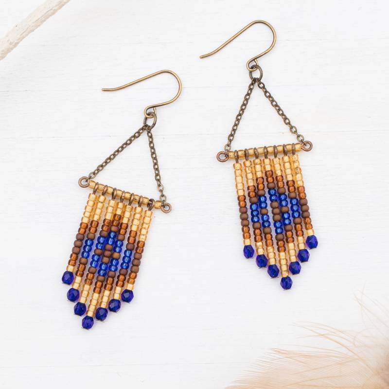 Quastenohrringe Perlen/Blau Gelb Ohrringe Lange Boho Chic Schmuck Einzigartige Geschenke Für Sie von BakkerJewelryStudio