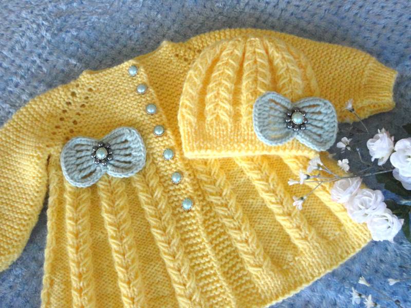 Baby Strickjacke Mädchen Outfit Gehäkelte Jacke Neugeborenen Pullover Gestrickte Mütze Neugeborene Geschenk von SunMartin