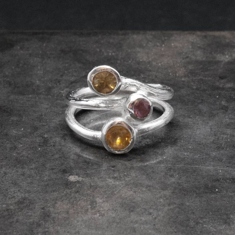 Amethyst Citrin Sterling Silber Ring Eleganter Edelstein-Cocktail Ring von SunSanJewelry