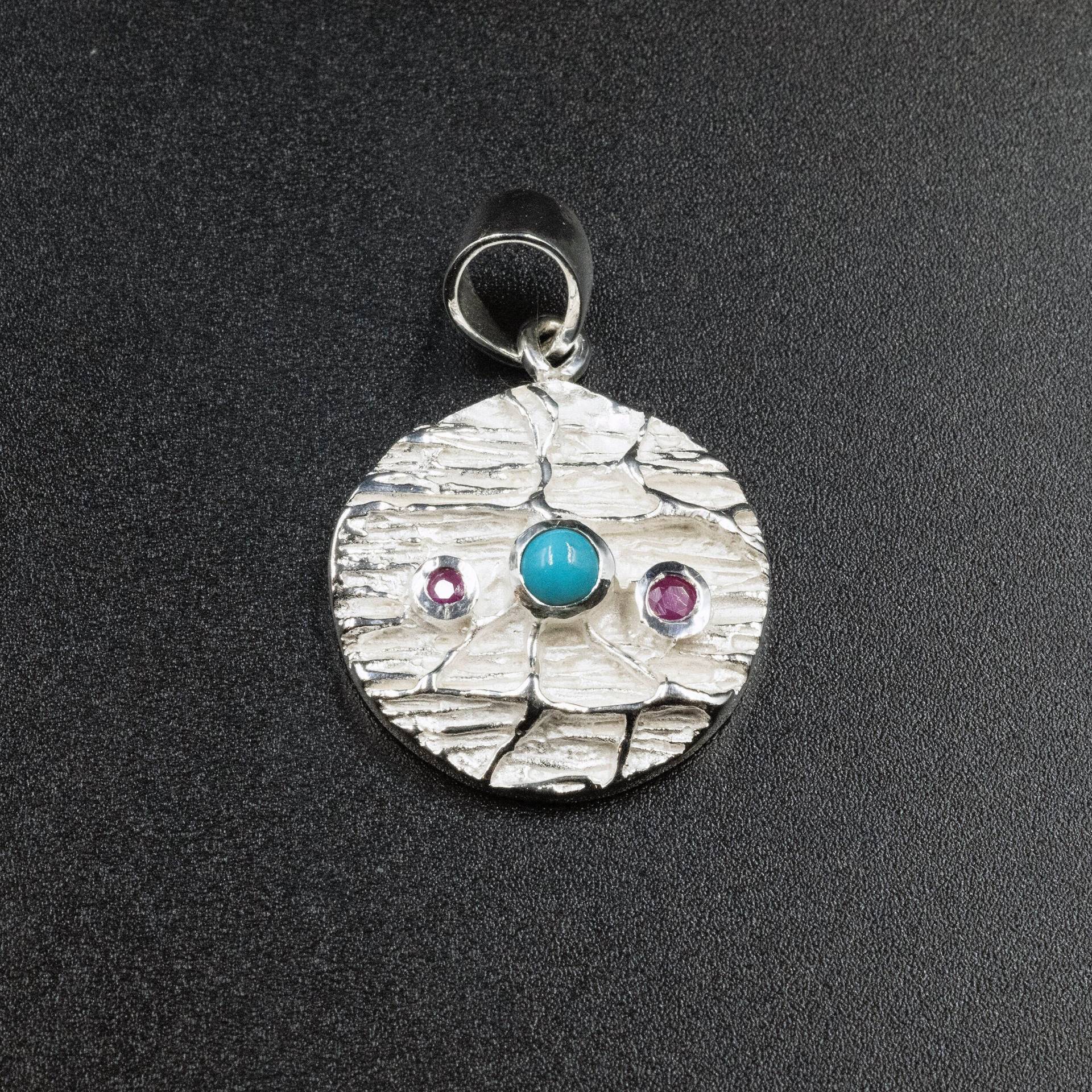 Blau Türkis Und Rote Rubine Sterling Silber Anhänger, Edelstein Halskette Geschenk Für Sie, Schmuck Dezember Geburtsstein von SunSanJewelry