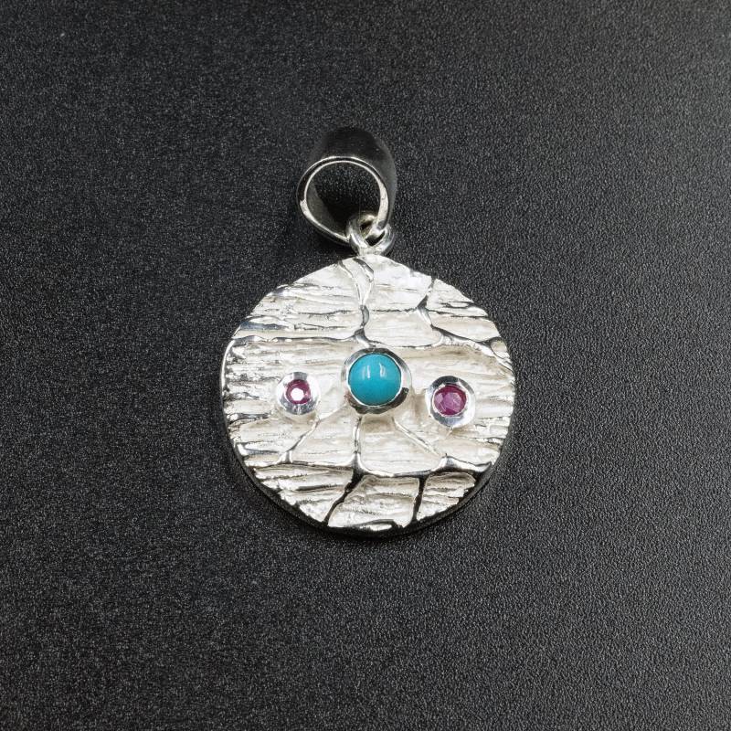 Blau Türkis Und Rote Rubine Sterling Silber Anhänger, Edelstein Halskette Geschenk Für Sie, Schmuck Dezember Geburtsstein von SunSanJewelry