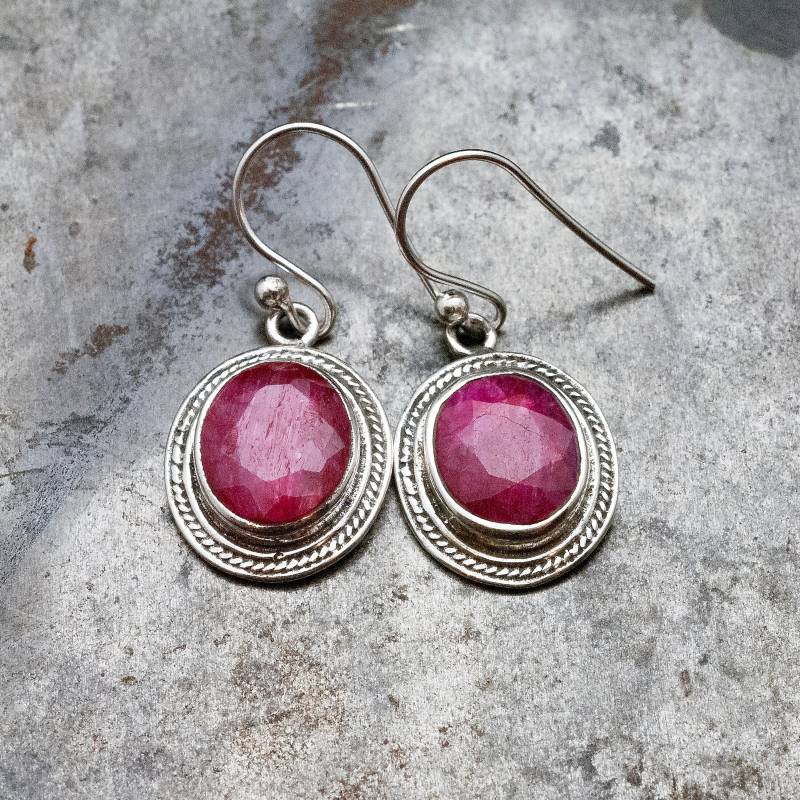 Handgemachte Sterling Silber Rubin Ohrringe Juli Geburtsstein Schmuck von SunSanJewelry