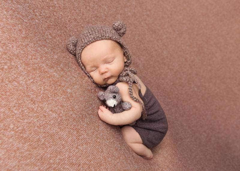 Neugeborenen Teddybär Outfit, Strick Teddy Bär Mütze, Schlafmütze, Fotografie Requisiten Set von SunShinePropsShop