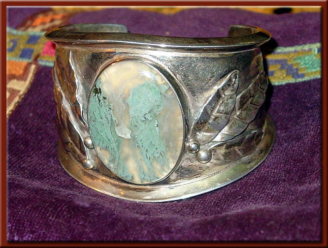 Atemberaubende Silber & Moos Achatarmband, Sterling Silber. Ein Original Michael Collins 1970 Jahrgang Kunstwerk von SunWizardCreations