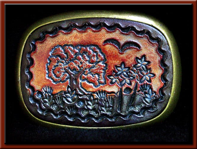 Oak Tree Design, Handgefertigte Und Punzierte Gürtelschnalle Aus Leder Passend Für Bis Zu 1 3/4 "Breite Gürtel. 2 1/2" Hoch X 3 1/4 "Lang von SunWizardCreations