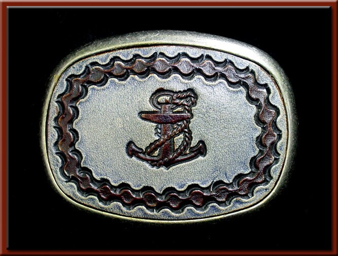 Ship Es Anchor Design, Handgearbeitete, Handgefertigte Ledergürtelschnalle Passt Bis Zu 1 3/4" Breitem Gürtel, 2 1/2" High X 3 1/4" Long von SunWizardCreations