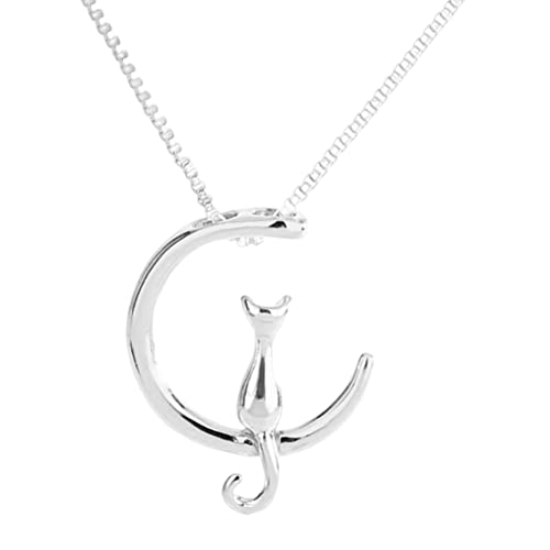 925 Sterling Silber Halskette Kette Schöne Katze Mond Anhänger Halskette Kette Charme Schmuck Haustier Liebhaber Halskette Katze Mond Anhänger Halskette für Frauen Mond Halskette für Frauen Mädchen von SunaOmni