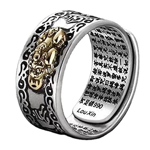 Feng Shui Ring Verstellbarer Pixiu Ring Glücksreichtumsring Verstellbares Pixiu Amulett Glücksring Mantra Schutz Reichtumsring Für Damen Herren von SunaOmni