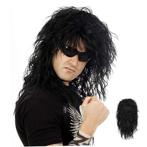 Halloween-Perücken für Männer, 80er-Jahre-Heavy-Metal-Rocker-Perücke, lange schwarze Lockenperücke für Halloween, Cosplay, Kostümzubehör, Perücke für Männer, Herren- im 80er-Jahr Halloween-Perücken für Männer, 80er-Jahre-Heavy-Metal-Rocker-Perücke, lange schwarze Lockenperücke für Halloween, Cosplay, Kostümzubehör, Perücke für Männer, Herren- im 80er-Jahr von SunaOmni