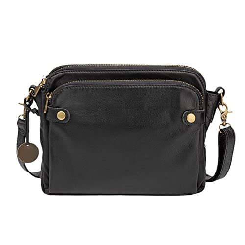 Leder Crossbody Tasche Crossbody Tasche Frauen Crossbody Taschen für Frauen Retro Leder Crossbody Tasche Dreilagige Leder Crossbody Schultertasche Eingebaute Geldbörse für Frauen Geschenk Schwarz von SunaOmni