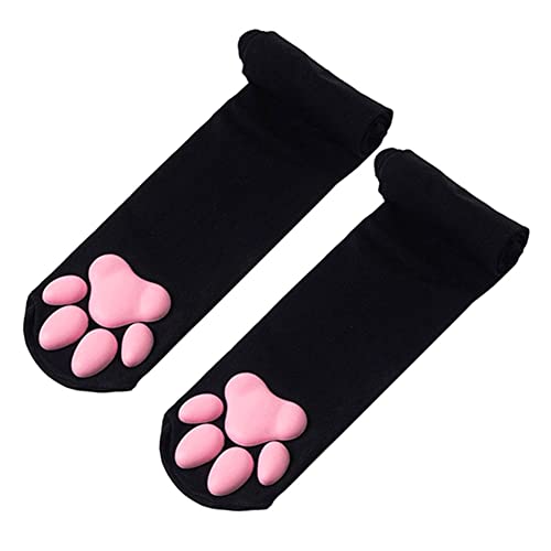 Oberschenkel Hohe Socken, Süße Katze Paw Pad Strümpfe Cosplay Über Knie Socken Wamen Boot Socke Knie hohe Warme Strumpf 1pair (schwarz) von SunaOmni