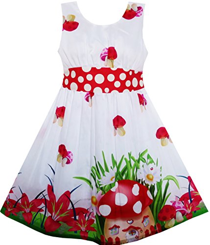 Sunny Fashion Mädchen Kleid Pilz Blume Grasdruck Tupfen Gürtel rot Gr. 122 von Sunny Fashion