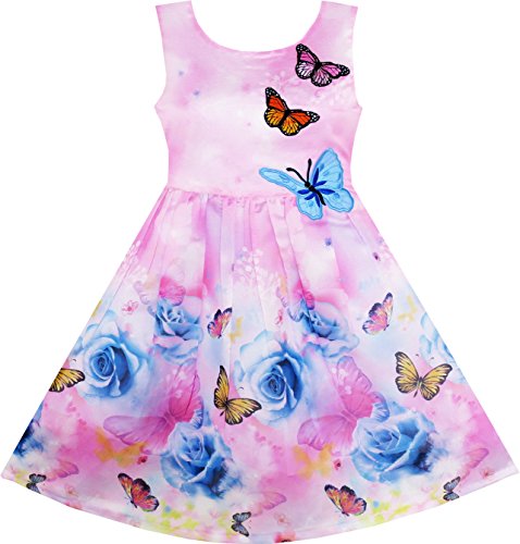 Sunny Fashion Mädchen Kleid Rose Drucken Schmetterling Stickerei Lila Gr. 110 von Sunny Fashion