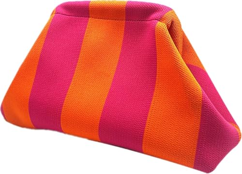 Abendtasche Clutch Purses für Frauen Beach Woven Crochet Handtasche Dumpling Clutch Ruched Cloud Purse Colorblock Bag (Rosa,Einheitsgröße) von Suncadmious