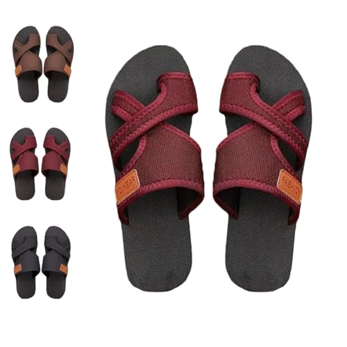 Bequeme atmungsaktive Mesh-Sandalen für Damen offene Zehenpartie flache rutschfeste Sohle Strandsandalen Strandpantoffeln (Burgunderrot,38) von Suncadmious