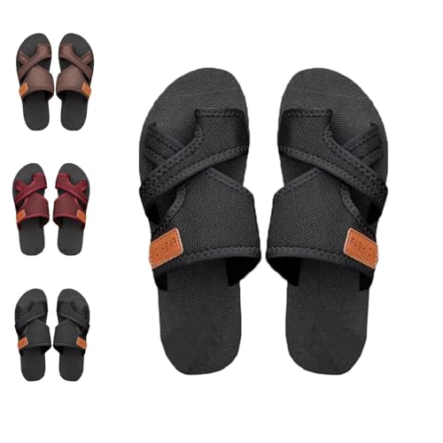 Bequeme atmungsaktive Mesh-Sandalen für Damen offene Zehenpartie flache rutschfeste Sohle Strandsandalen Strandpantoffeln (Schwarz,42) von Suncadmious