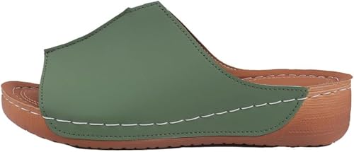 Damen Keilabsatz Plateau rutschfest Bequeme Hausschuhe mit schrägem Absatz Hausschuhe Boden Lässige offene Zehenpartie Breiter Riemen Wanderschuhe Bohemian Style Strand (Grün,36) von Suncadmious