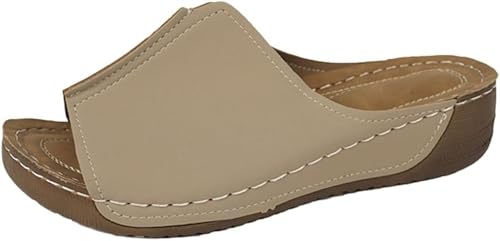Damen Keilabsatz Plateau rutschfest Bequeme Hausschuhe mit schrägem Absatz Hausschuhe Boden Lässige offene Zehenpartie Breiter Riemen Wanderschuhe Bohemian Style Strand (Khaki,39) von Suncadmious