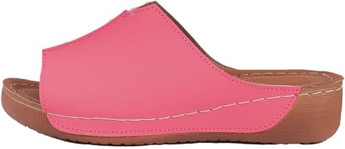Damen Keilabsatz Plateau rutschfest Bequeme Hausschuhe mit schrägem Absatz Hausschuhe Boden Lässige offene Zehenpartie Breiter Riemen Wanderschuhe Bohemian Style Strand (Rosa,37) von Suncadmious