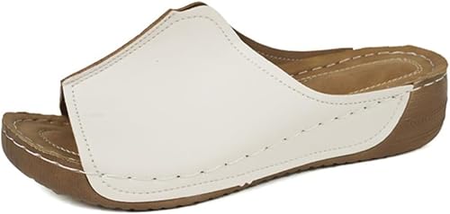 Damen Keilabsatz Plateau rutschfest Bequeme Hausschuhe mit schrägem Absatz Hausschuhe Boden Lässige offene Zehenpartie Breiter Riemen Wanderschuhe Bohemian Style Strand (Weiß,39) von Suncadmious