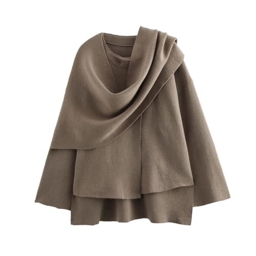 Damen Oversized Schal Jacke Wollmischung Mantel Langarm Knopf Wollmäntel Mäntel (Braun,M) von Suncadmious