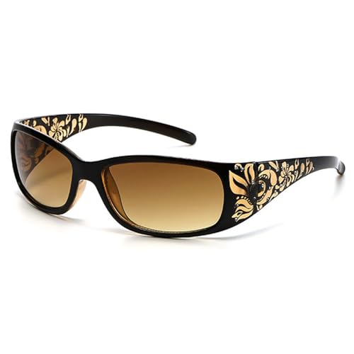 Damenmode Klassische Retro Polarisierte Rechteckige Sonnenbrille Neutral Retro 80 's 90 's Diamond Oversized Sonnenbrille (Braun) von Suncadmious